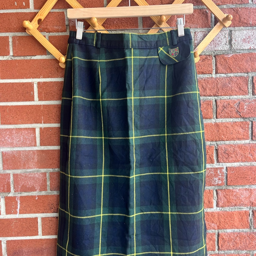 Vintage Wool Plaid Pencil Skirt Navy Green Tartan Nygard Collection